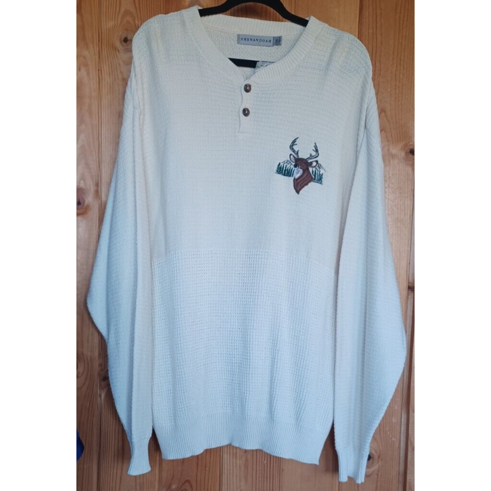 VTG SHENANDOAH Men's sweater XXL Cream color with deer Grandpa Core Dead stock